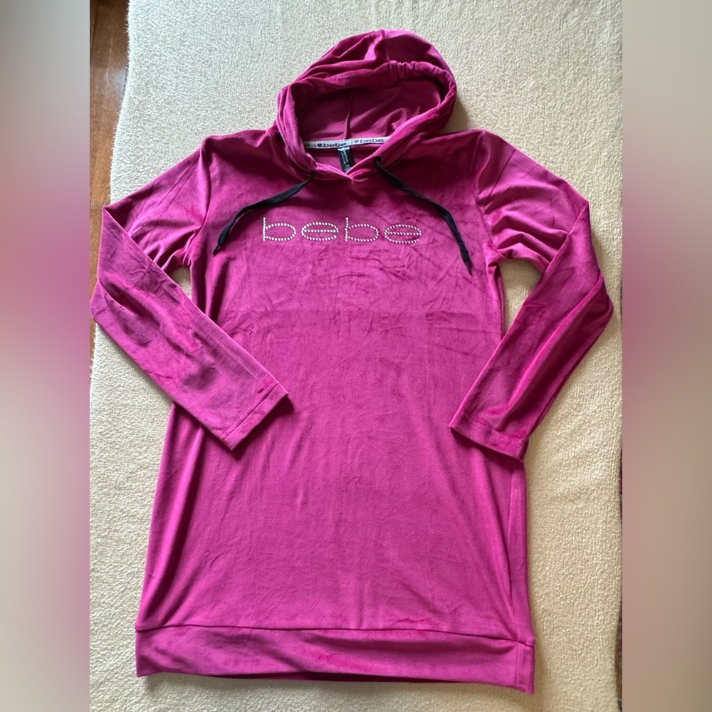 bebe Pink Hooded Velour Pajamas